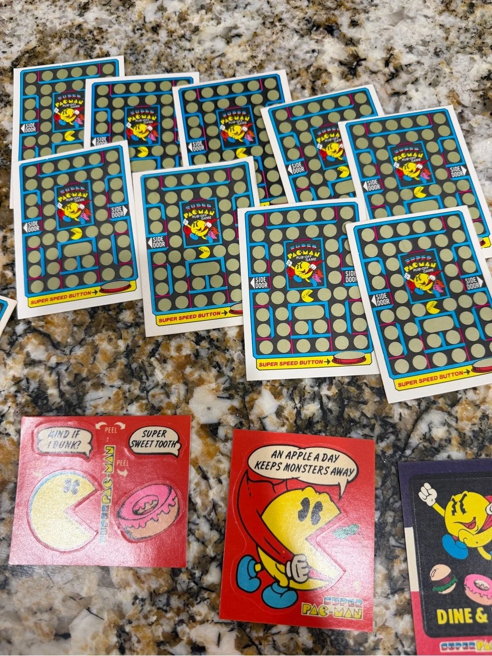 1982 Fleer Super Pac-Man Rub Off Game Cards